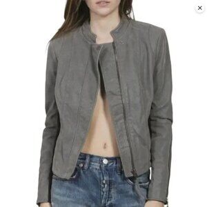 Free People Women's Faux Vegan Leather Moto Jacket - Grey (SIZE 0)